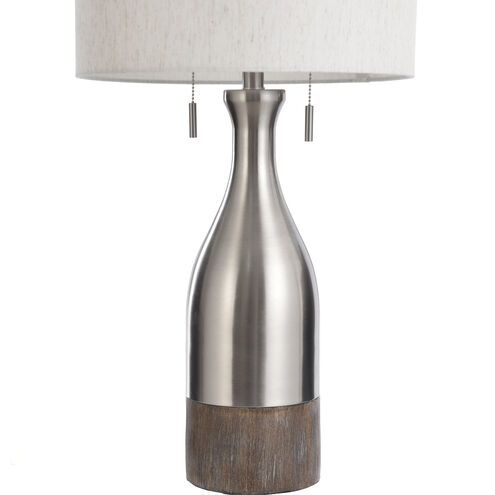 Logan 32 inch 60.00 watt Brushed Steel Metal With Molded Faux Wood Base Table Lamp Portable Light