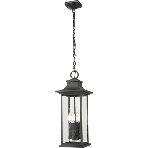 Tiberius 4 Light 9 inch Black Outdoor Chain Mount Ceiling Fixture in Clear Seedy Glass