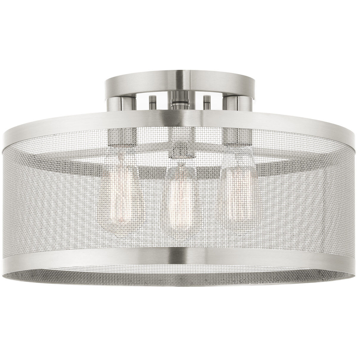 Industro 3 Light 18 inch Brushed Nickel Semi Flush Ceiling Light