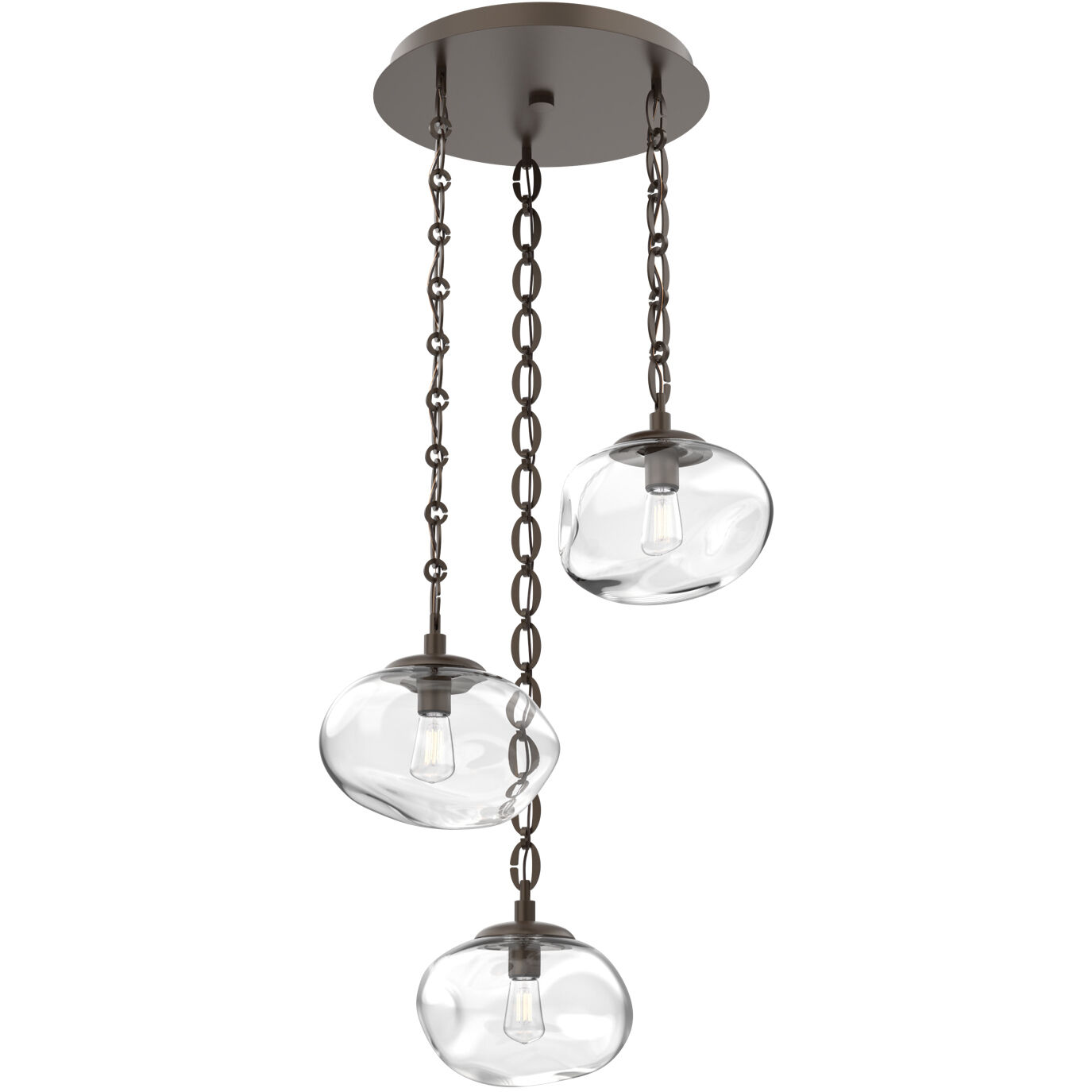 Nova 3 Light 22.2 inch Flat Bronze Multi-Pendant Ceiling Light in Clear, Oval Chain