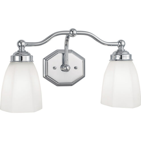 Trevi 2 Light 17 inch Brushed Nickel with White Vanity Light Wall Light in Chrome, Hexagonal Opal