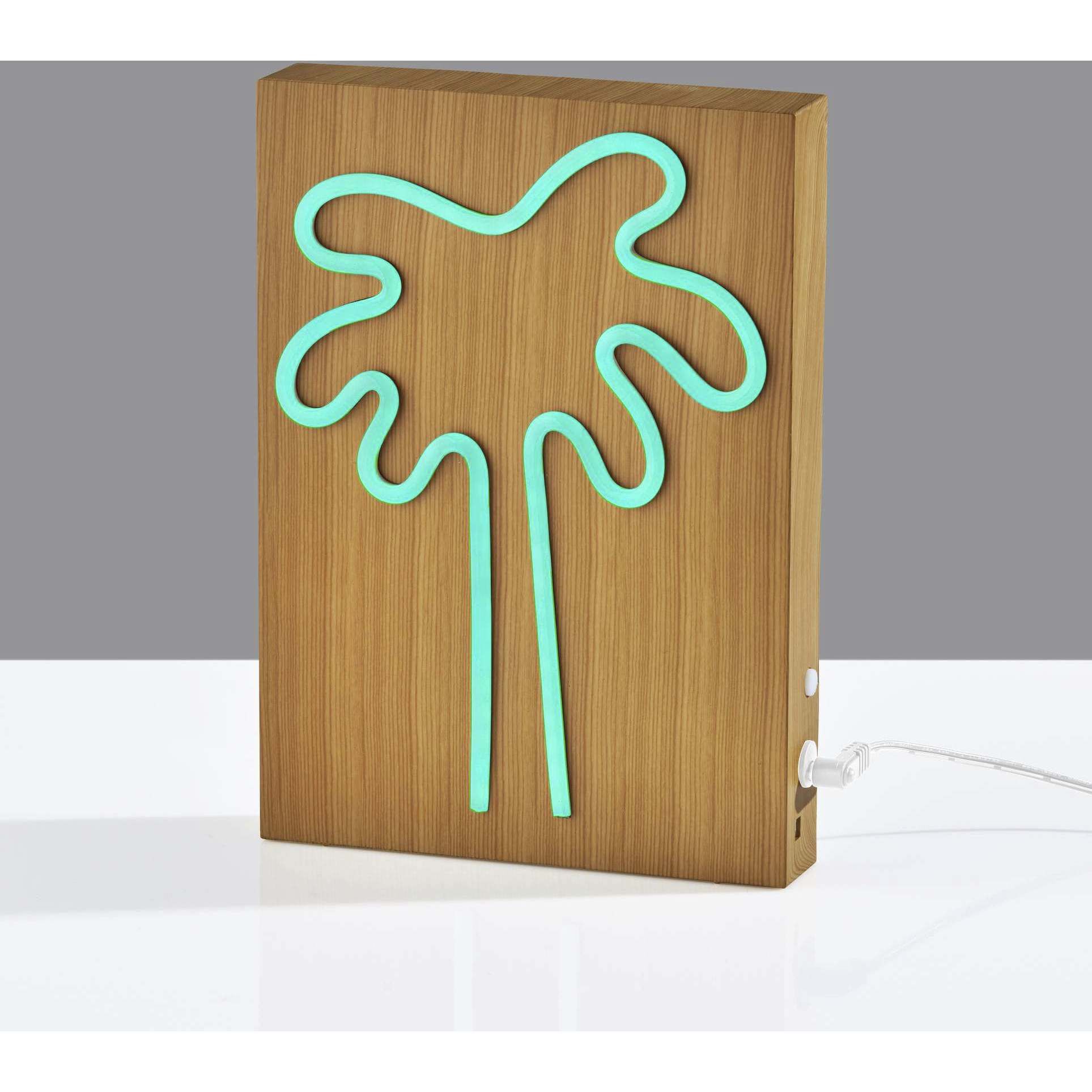 Wood Framed 9 inch 0.5 watt Natural Wood Grain on Plastic - Water Transfer Table/Wall Lamp Portable Light, Neon Palm Tree, Simplee Adesso