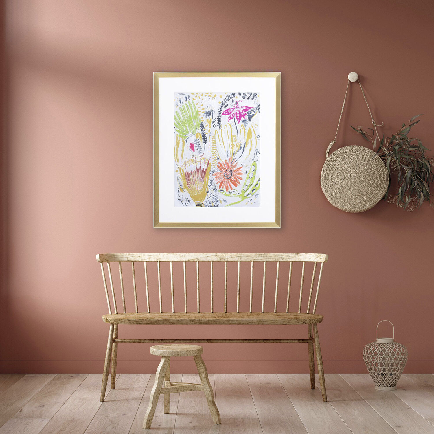 Tropical Blooms Green and Pink and Yellow and Orange Framed Art, Propac