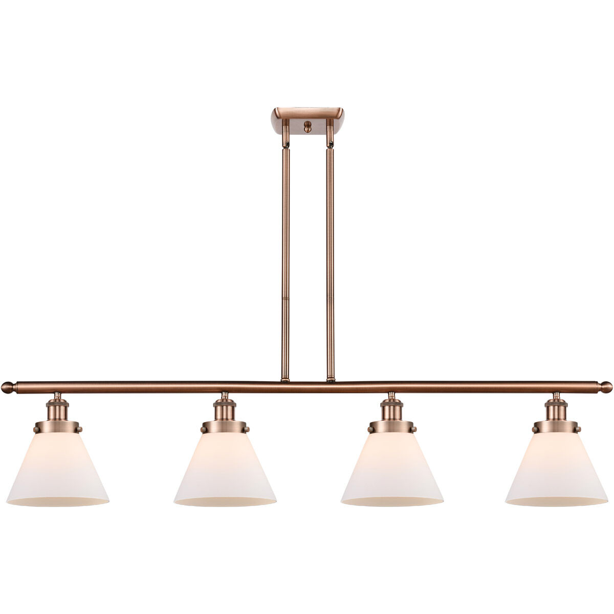Ballston Large Cone 4 Light 48 inch Antique Copper Island Light Ceiling Light in Matte White Glass