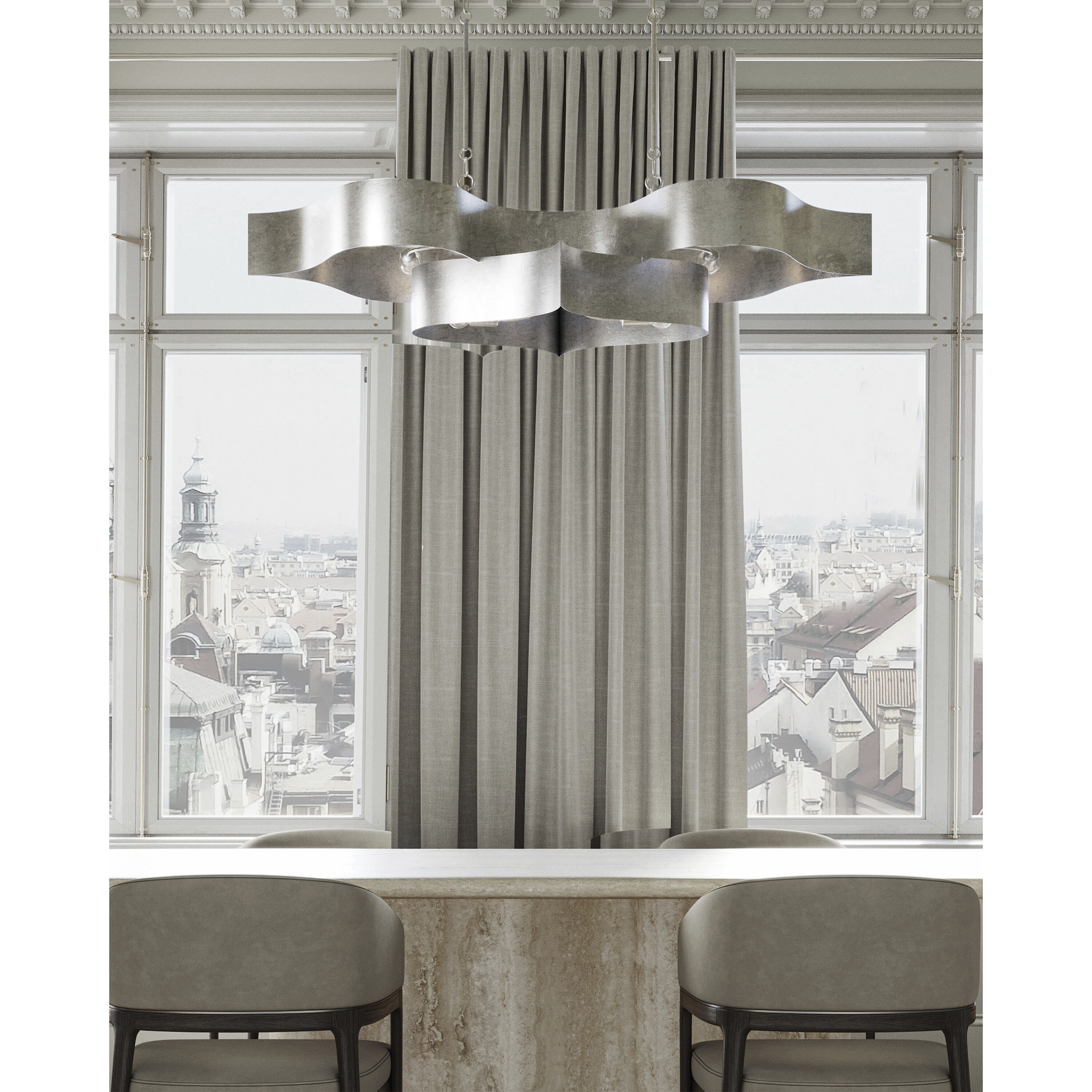 Grand Lotus 6 Light 50.5 inch Contemporary Silver Leaf Chandelier Ceiling Light, Oval