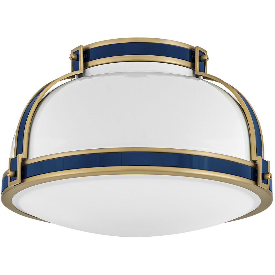 Barton 2 Light 14.25 inch Gloss White with Lacquered Brass and Vivid Navy Flush Mount Ceiling Light