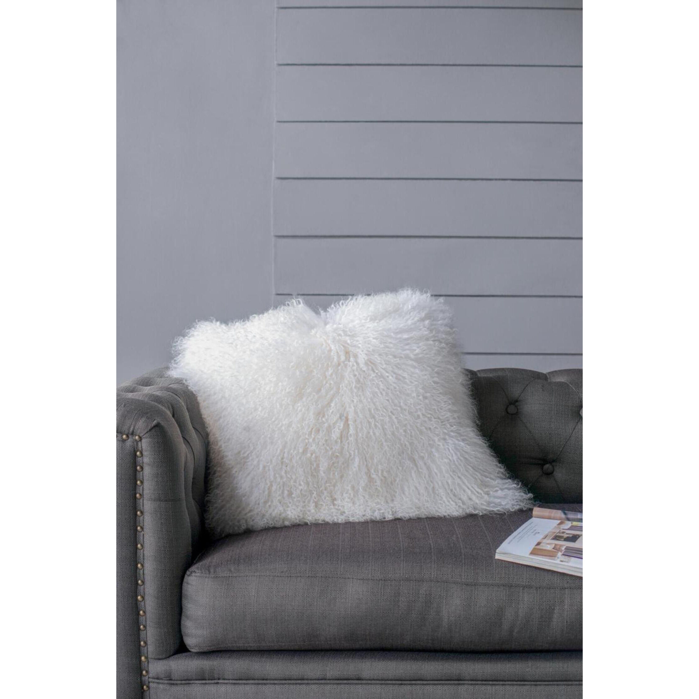 Lamb Fur 20 X 4 inch White Pillow in Natural