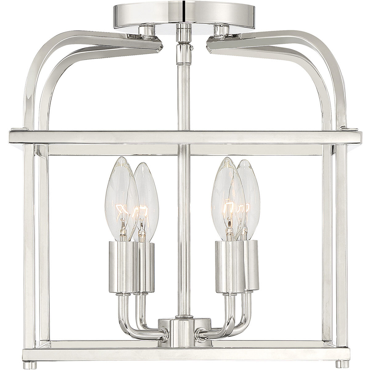 Transitional 4 Light 12 inch Polished Nickel Semi-Flush Ceiling Light