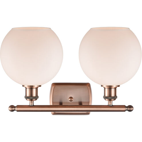 Ballston Athens 2 Light 16 inch Antique Copper Bath Vanity Light Wall Light in Matte White Glass, Ballston
