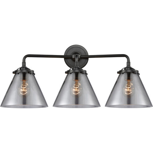 Nouveau Large Cone 3 Light 26 inch Oil Rubbed Bronze Bath Vanity Light Wall Light in Plated Smoke Glass, Nouveau