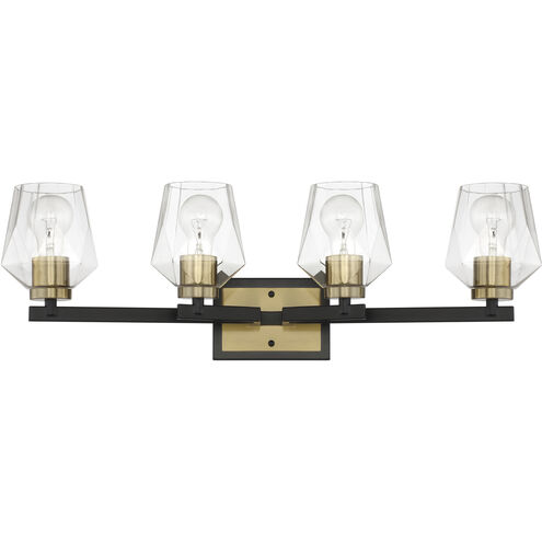 Avante Grand 4 Light 28 inch Flat Black and Satin Brass Vanity Light Wall Light