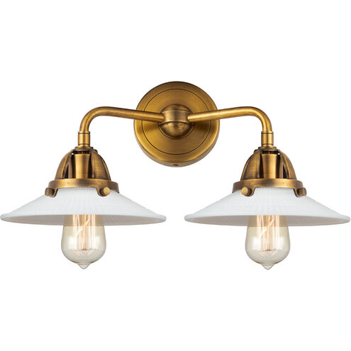 Nouveau 2 Halophane LED 17 inch Brushed Brass Bath Vanity Light Wall Light in Matte White Halophane Glass