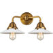 Nouveau 2 Halophane 2 Light 17 inch Brushed Brass Bath Vanity Light Wall Light in Matte White Halophane Glass