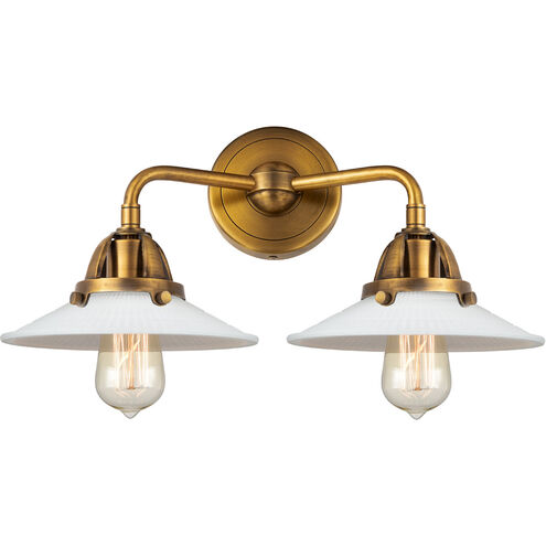 Nouveau 2 Halophane 2 Light 17 inch Brushed Brass Bath Vanity Light Wall Light in Matte White Halophane Glass
