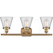 Ballston Small Cone 3 Light 26 inch Brushed Brass Bath Vanity Light Wall Light in Clear Glass