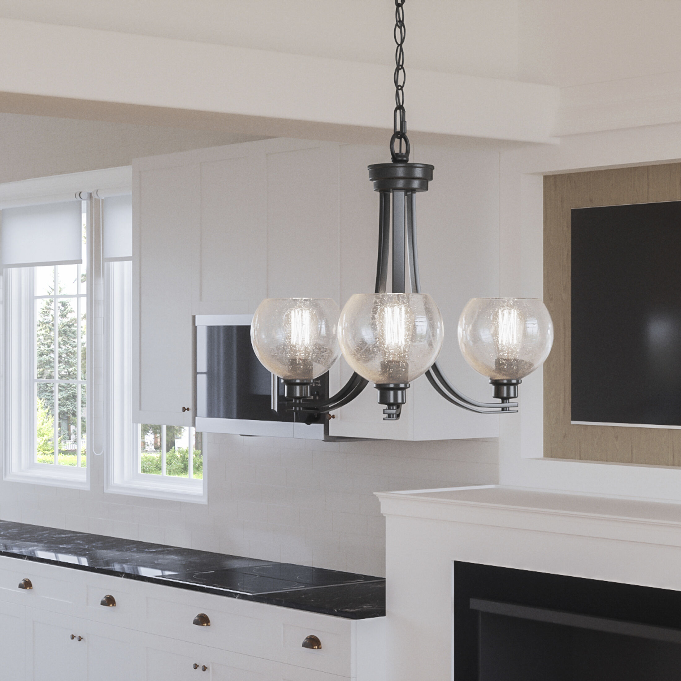 Pruitt 3 Light 22 inch Matte Black Chandelier Ceiling Light in Clear Seedy Glass