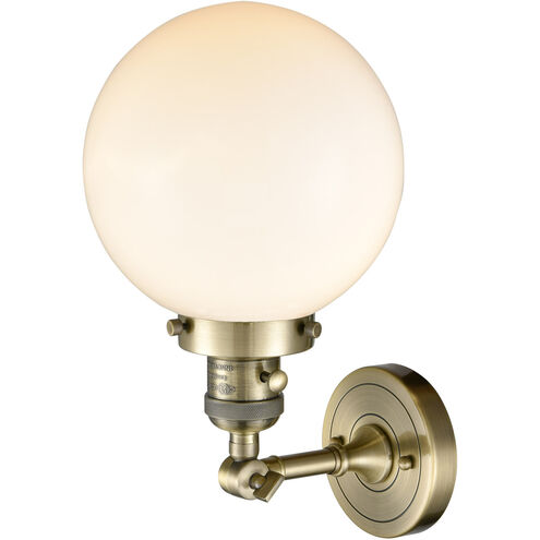 Franklin Restoration Large Beacon 1 Light 8 inch Antique Brass Sconce Wall Light in Cased Matte White Glass, Franklin Restoration