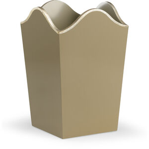 Pam Cain Taupe With Silver Leaf Top Edge Wastebasket