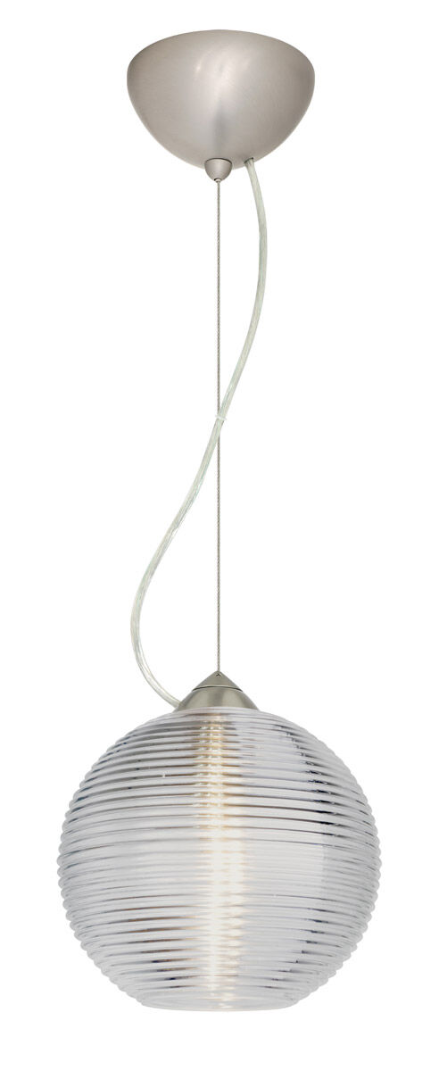 Kristall 1 Light Satin Nickel Pendant Ceiling Light in Clear Glass, Incandescent