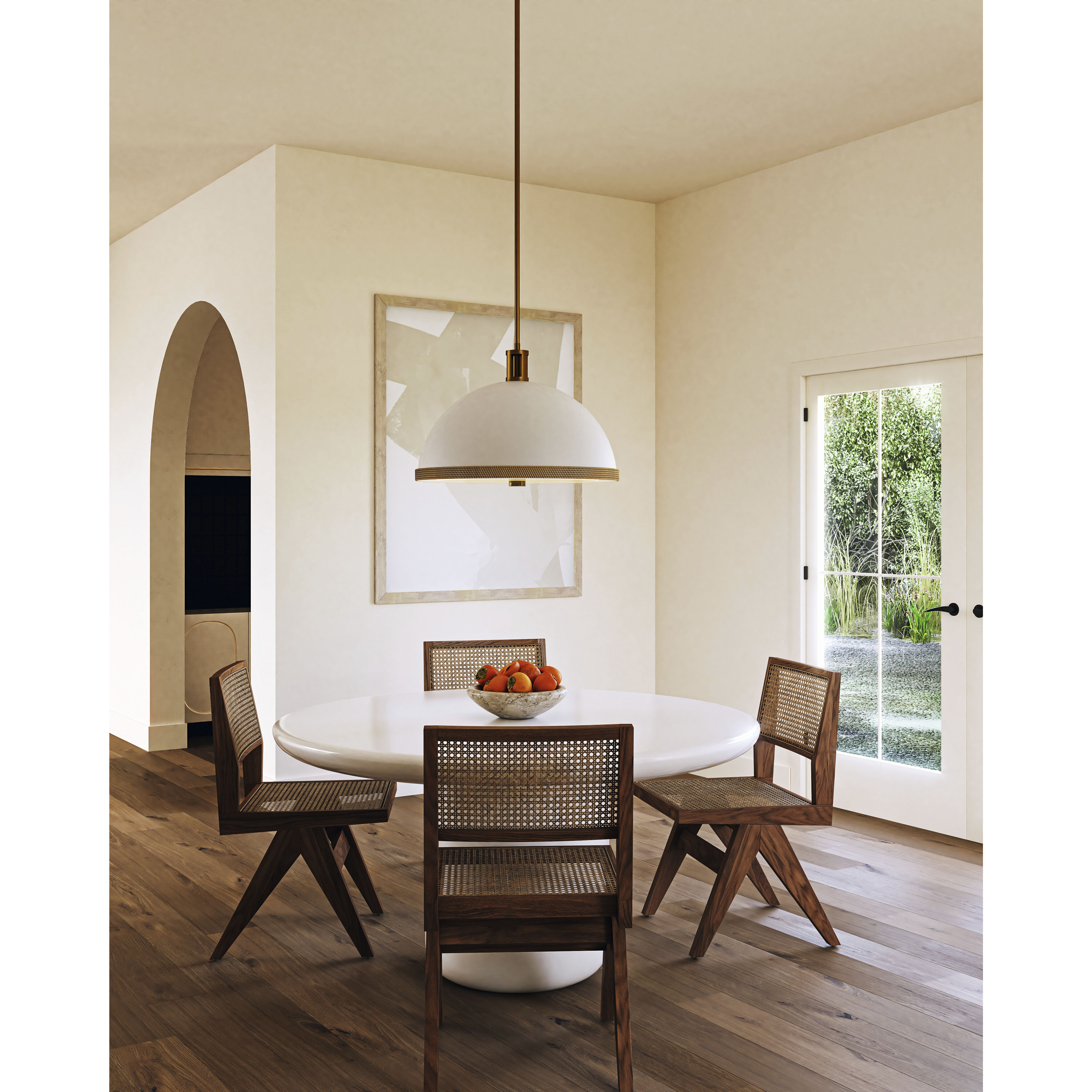Doral Pendant Ceiling Light in Matte White and Vintage Brass