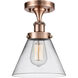 Ballston Large Cone 1 Light 8 inch Antique Copper Semi-Flush Mount Ceiling Light in Clear Glass