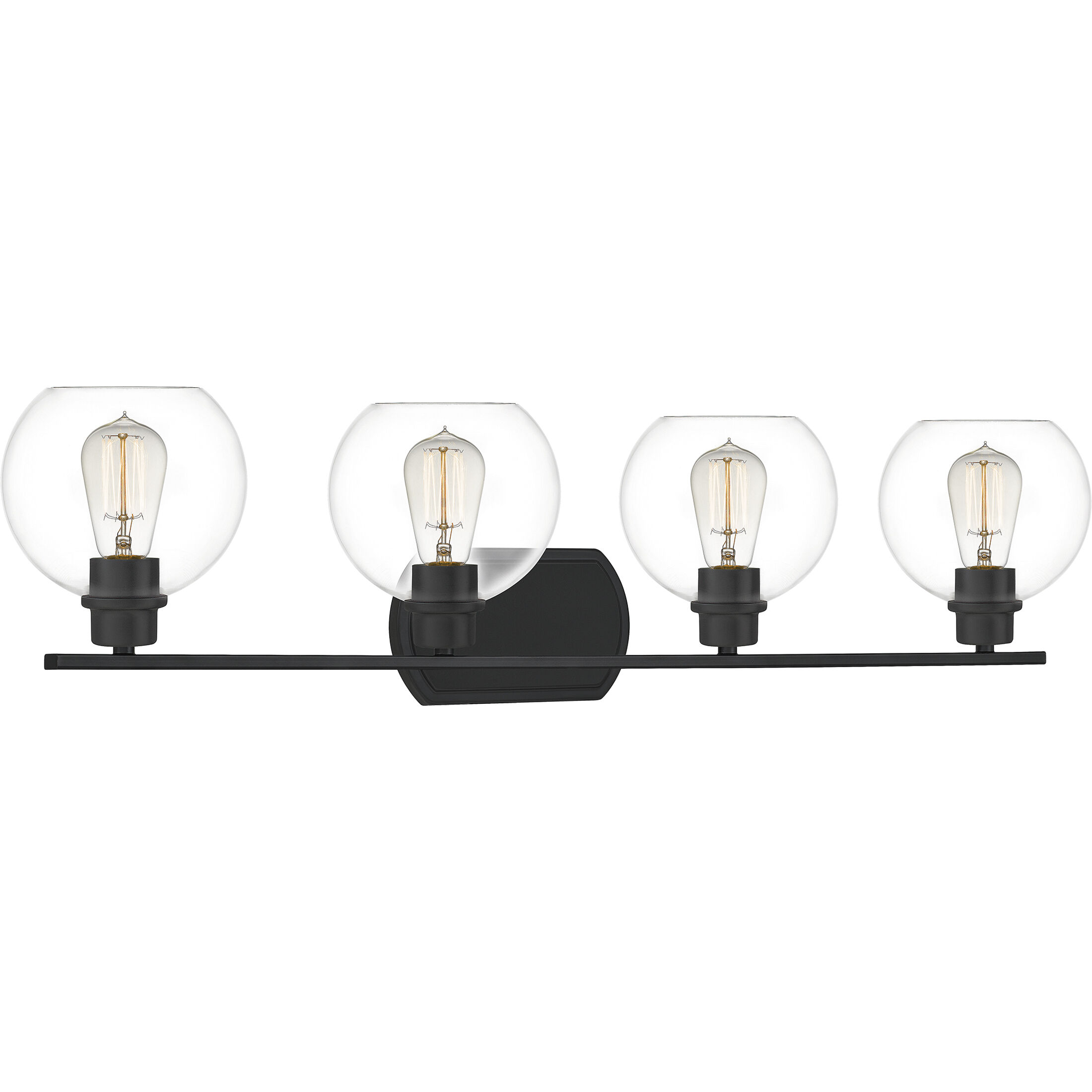 Pruitt 4 Light 36 inch Matte Black Bath Light Wall Light in Clear Glass