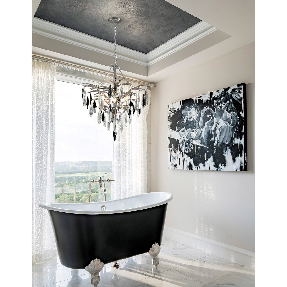 Nera 4 Light 23.75 inch Blackened Silver Leaf Chandelier Ceiling Light