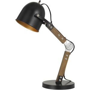 Binimi 23 inch 60 watt Matte Black and Wood Desk Lamp Portable Light