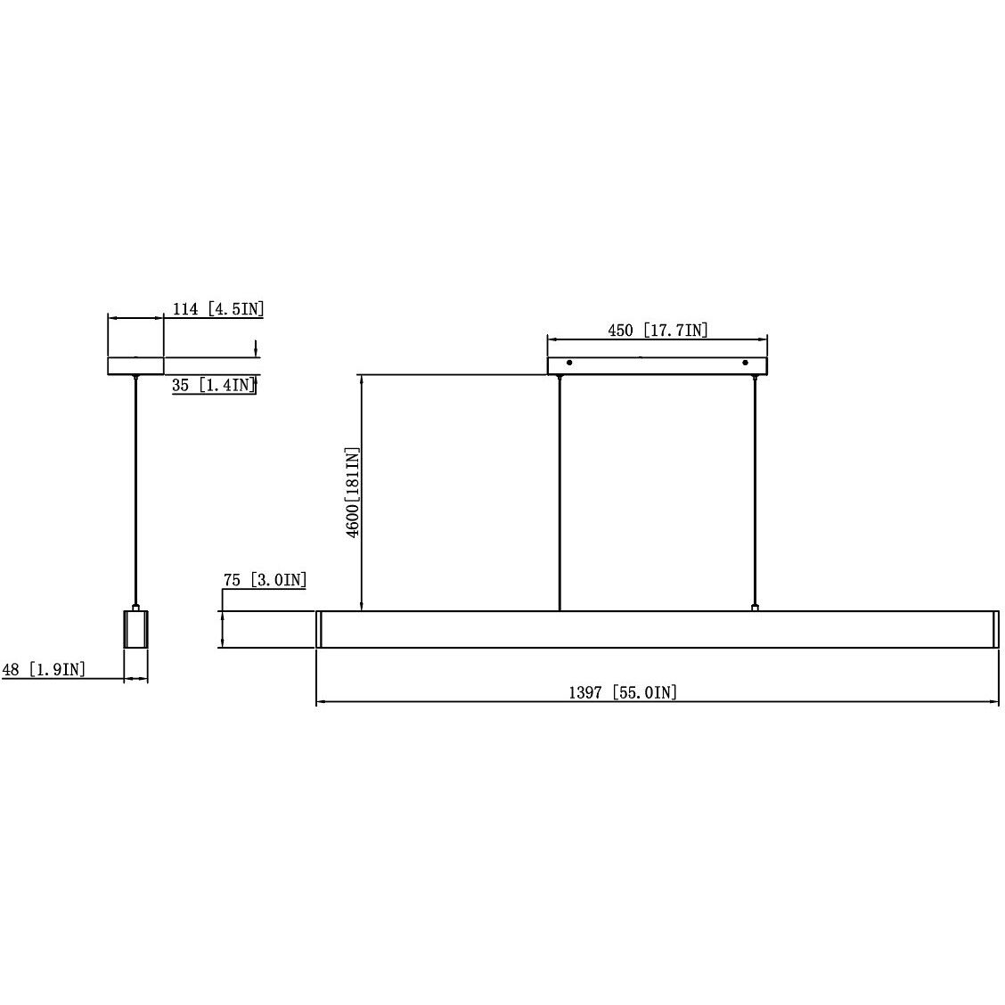 Hudson LED 55 inch Matte Black Linear Chandelier Ceiling Light