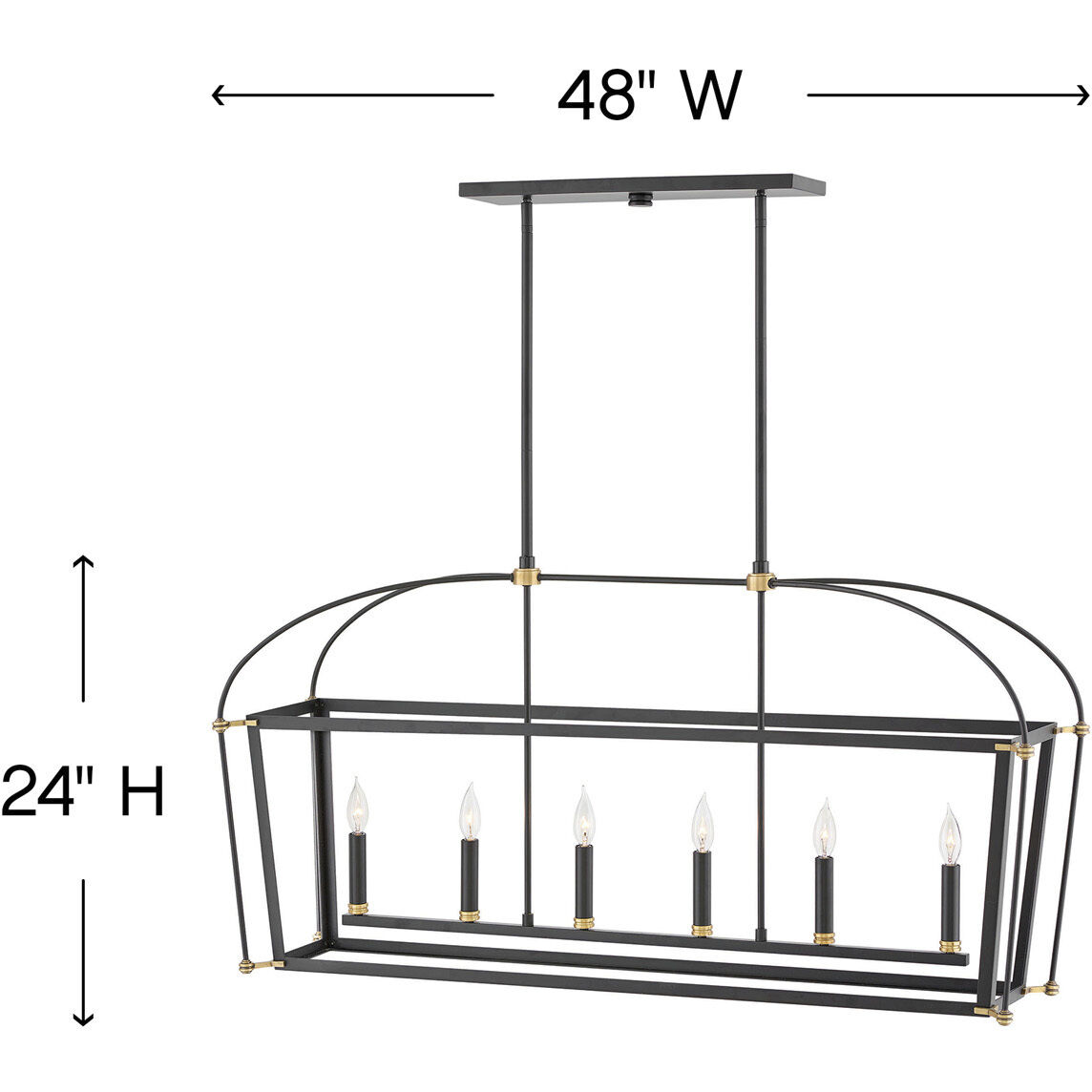 Selby 6 Light 48 inch Black with Heritage Brass Indoor Linear Chandelier Ceiling Light
