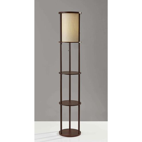 Stewart 62.5 inch 150 watt Walnut Wood Veneer Round Shelf Floor Lamp Portable Light