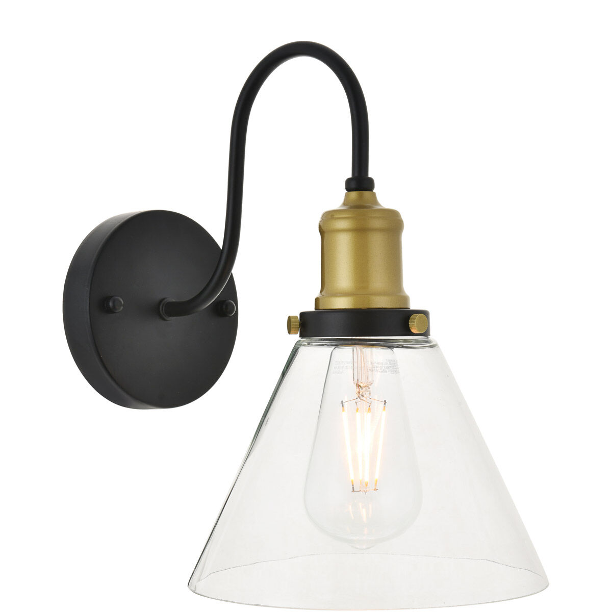 Elegant LD4017W7BRB Histoire 1 Light Brass and Black Wall Sconce