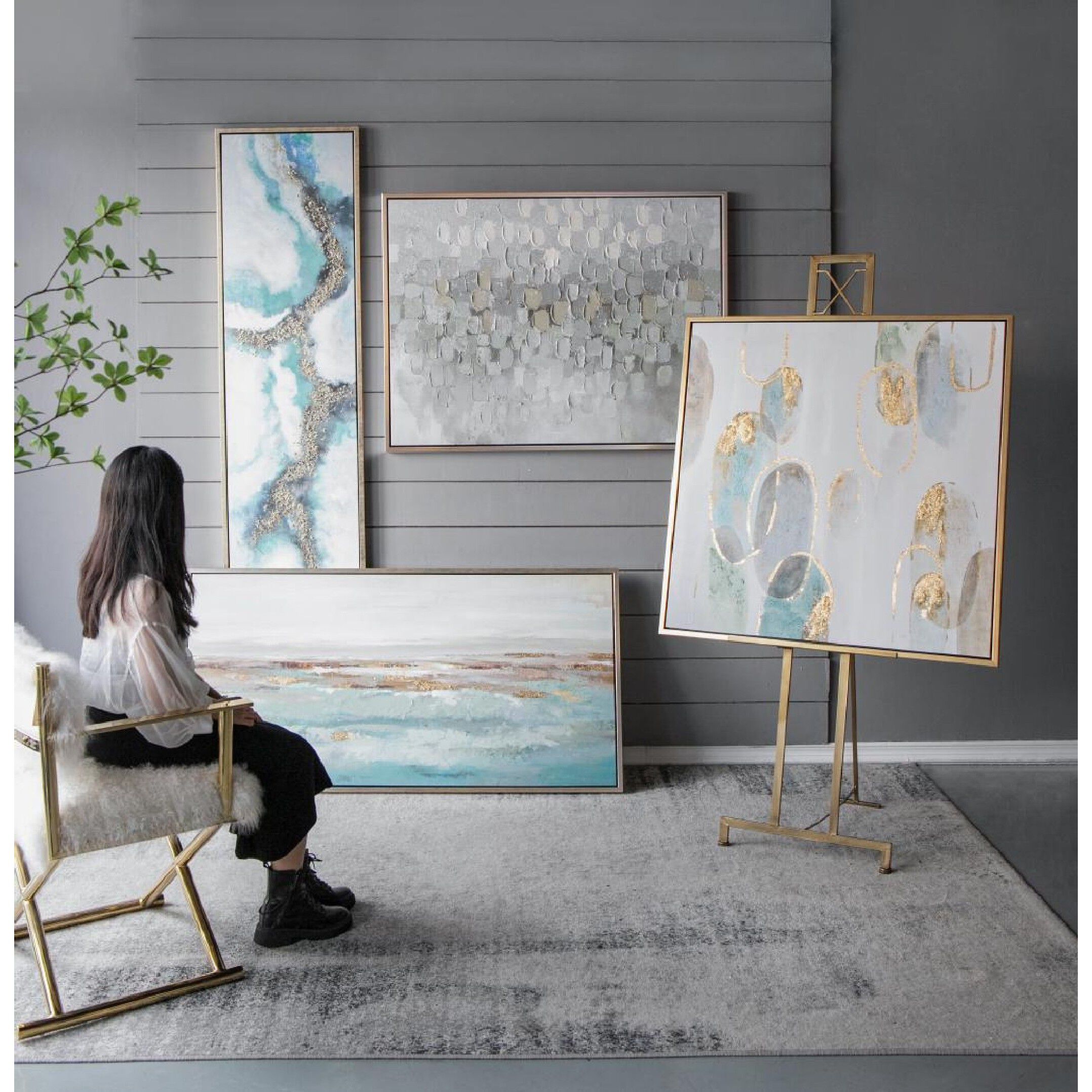 Gizem Gold/Gray/Blue Wall Art