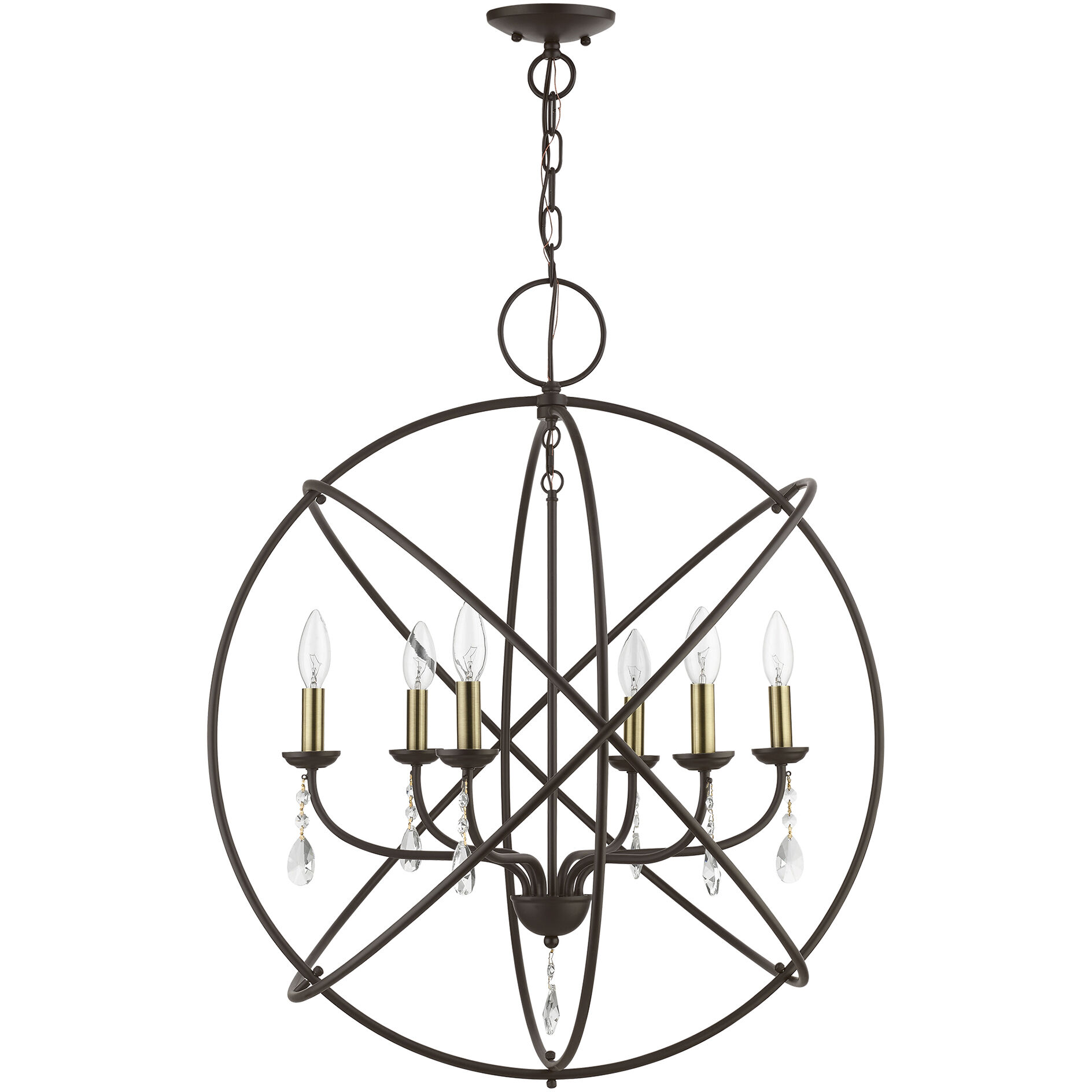 Aria 6 Light 28 inch Bronze with Antique Brass Finish Candles Pendant Chandelier Ceiling Light, Globe