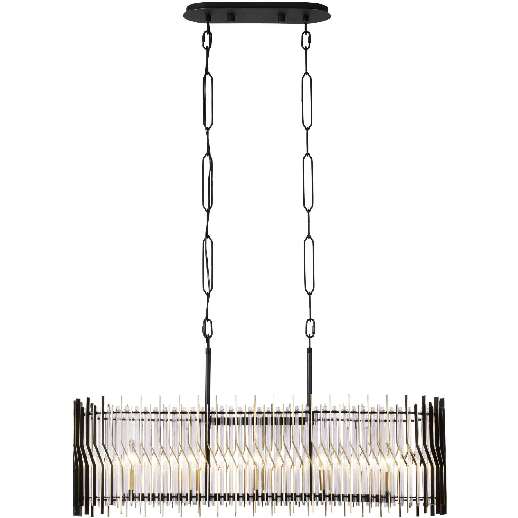 Park Row 5 Light 36 inch Matte Black and French Gold Linear Pendant Ceiling Light, Smithsonian Collaboration