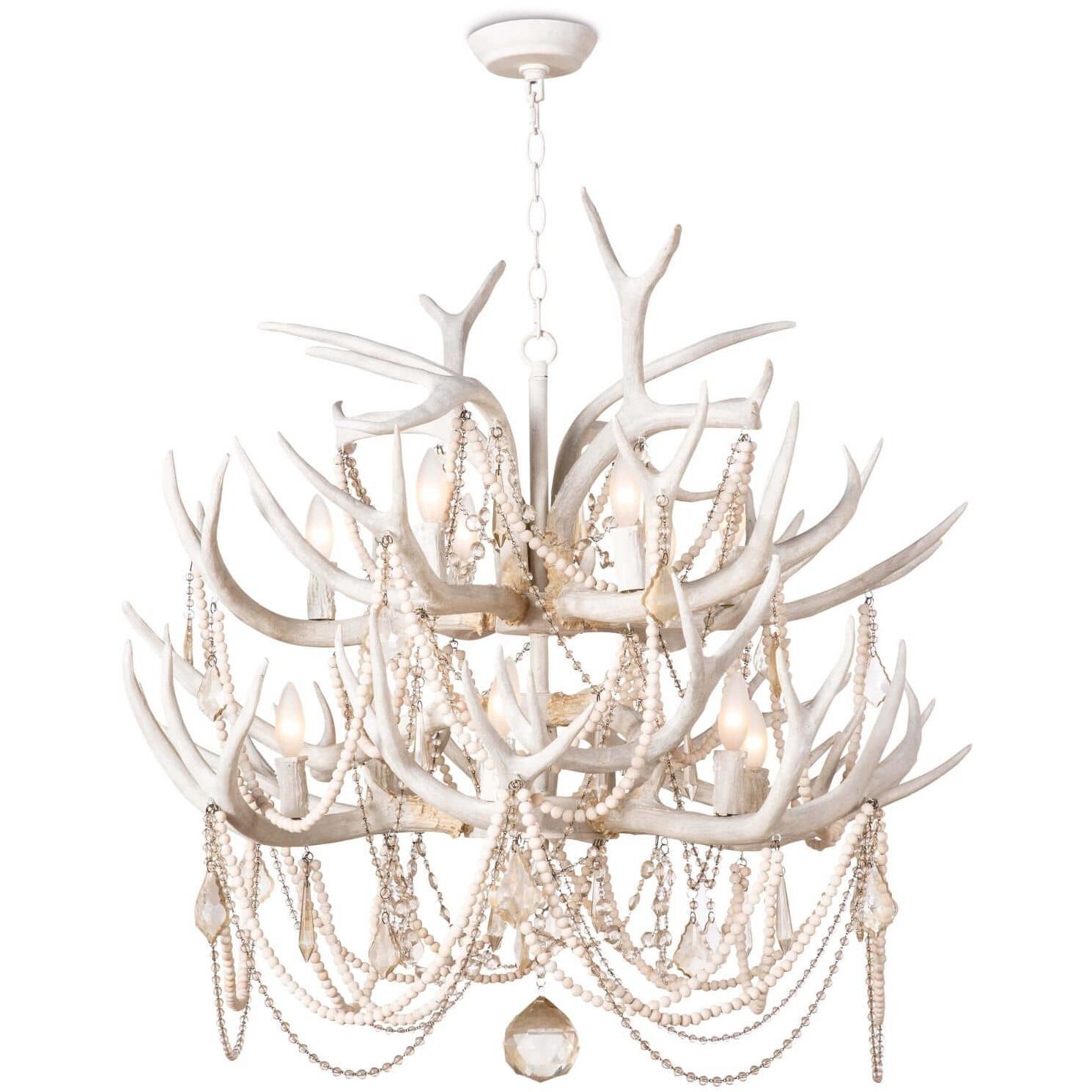 Cheyanne 12 Light 34 inch White Antler Chandelier Ceiling Light, Antler