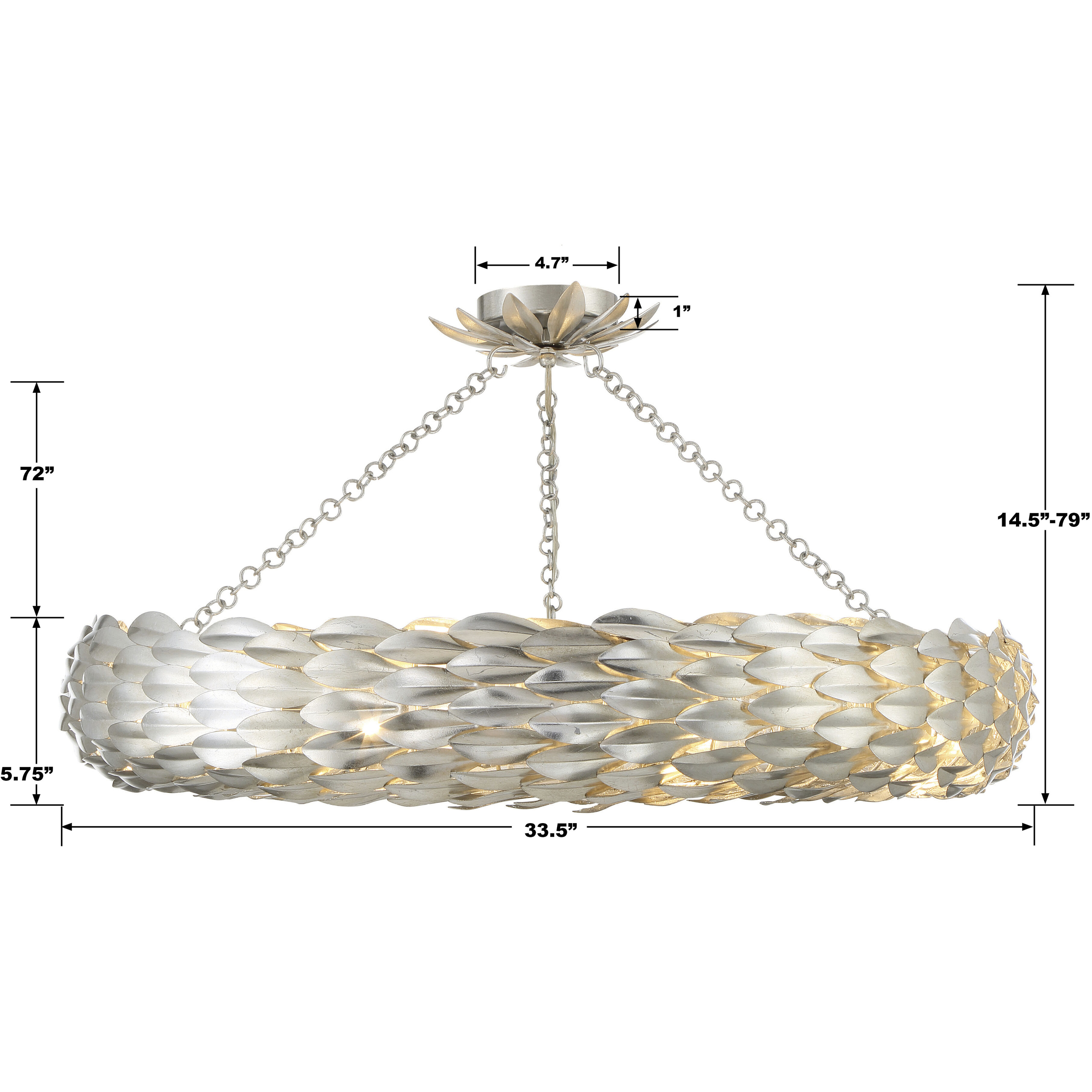 Broche 8 Light 33.5 inch Antique Silver Semi Flush Ceiling Light