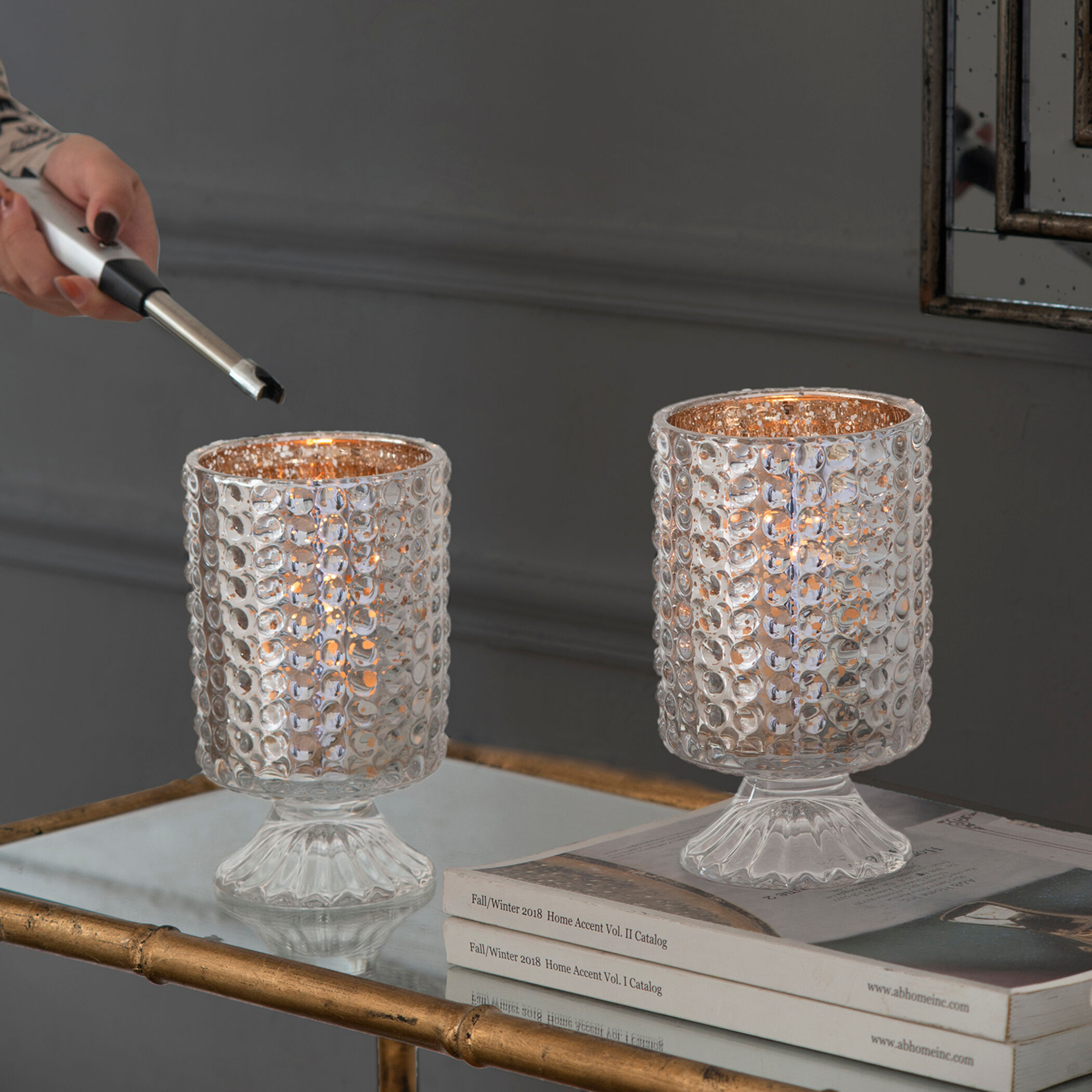 Hobnail Glass Hurricane 7 X 4.1 inch Candleholder, Set of 2