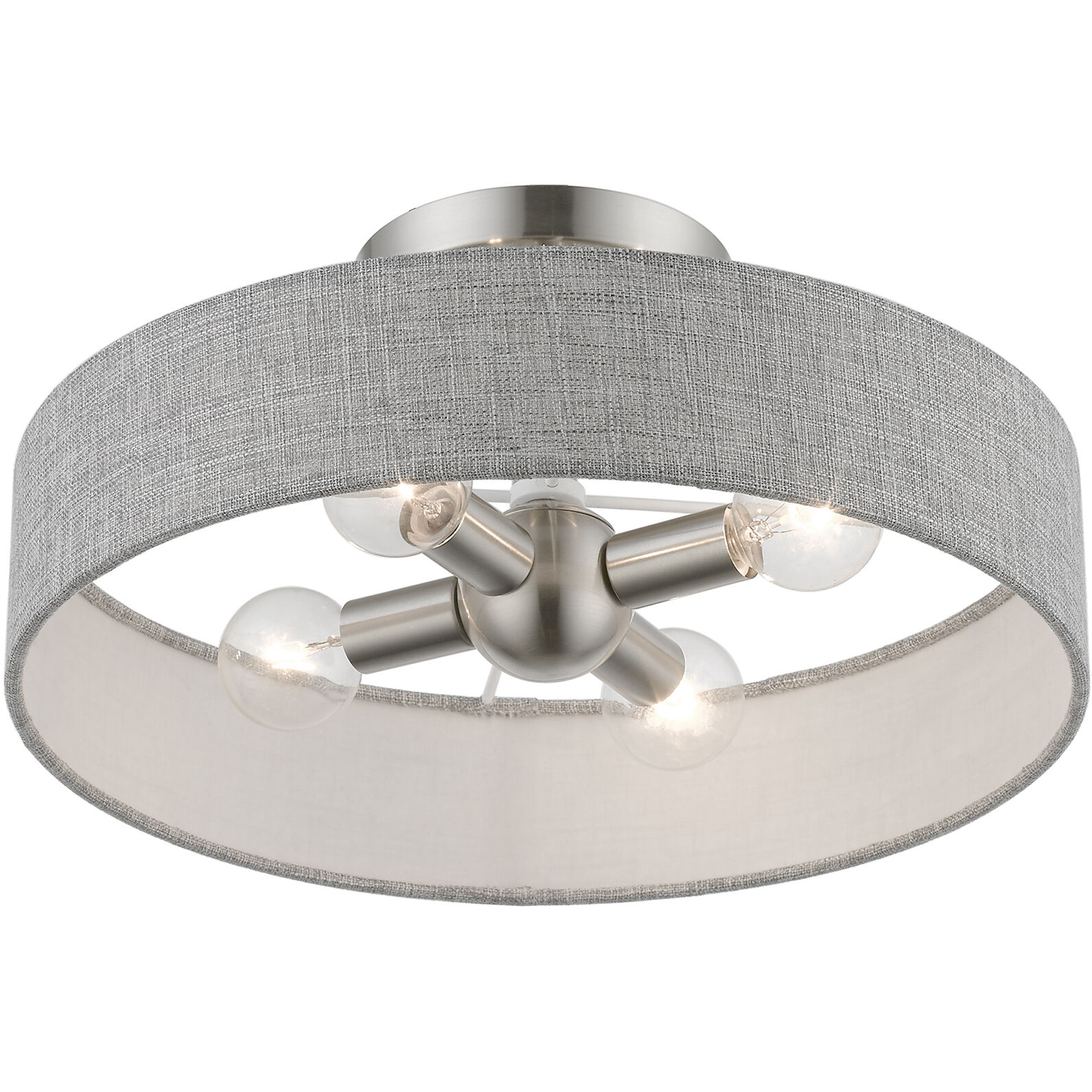 Elmhurst 4 Light 14 inch Brushed Nickel with Shiny White Accents Semi-Flush Ceiling Light