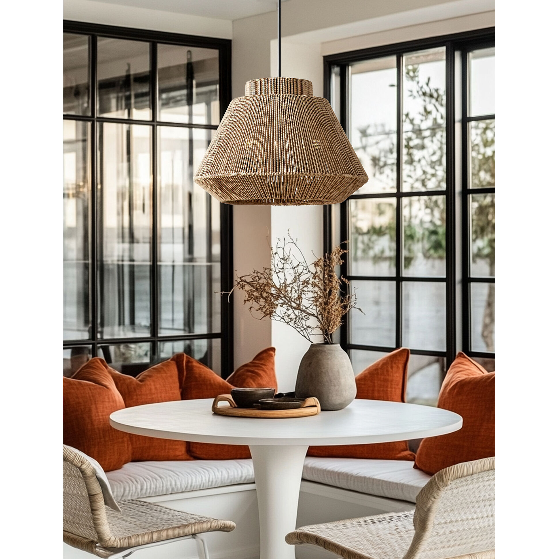 Eco LED 24 inch Matte Black Pendant Ceiling Light in Natural