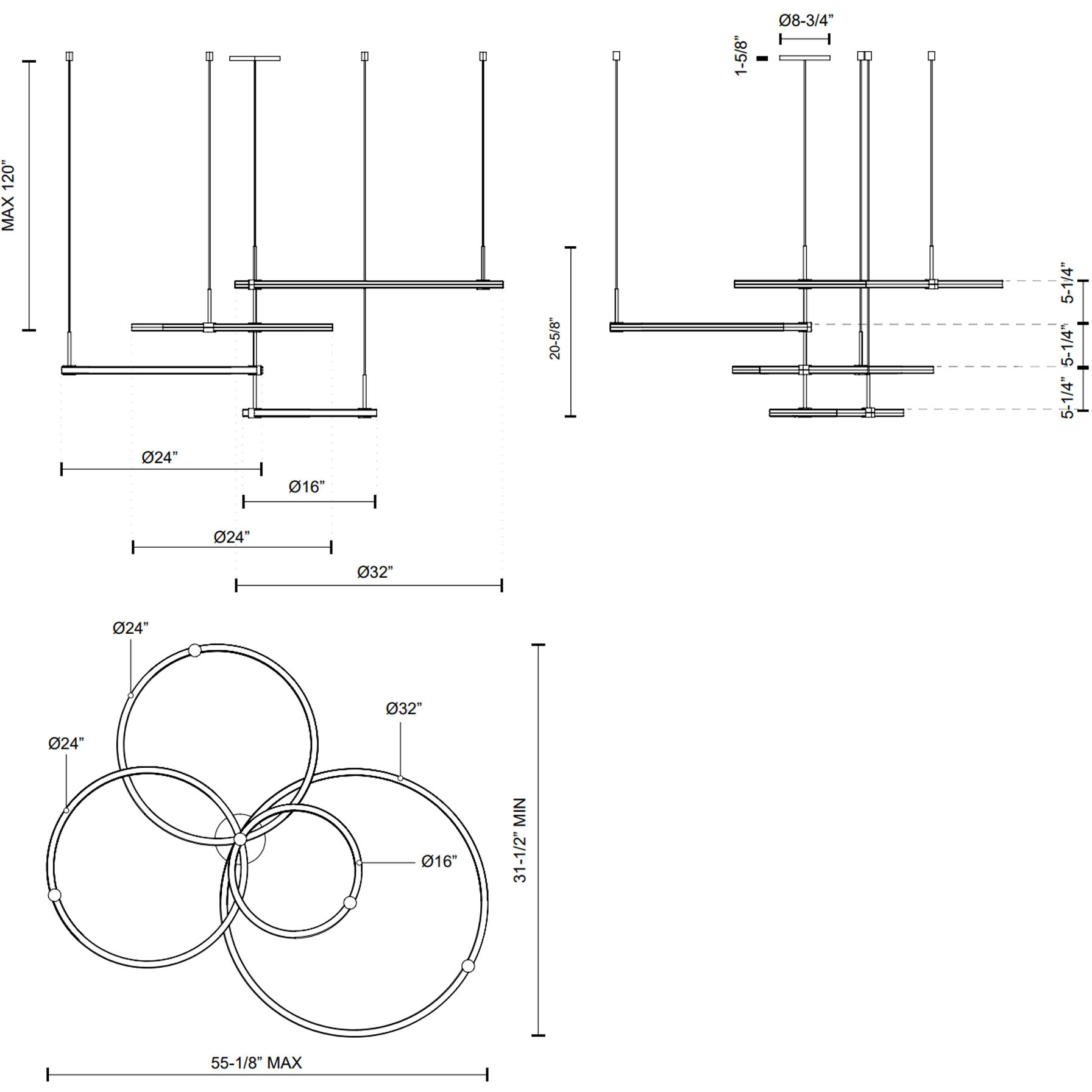 Bruni LED 31.5 inch Black Chandelier Ceiling Light