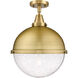 Franklin Restoration Hampden 1 Light 12.88 inch Brushed Brass Flush Mount Ceiling Light in Seedy Glass