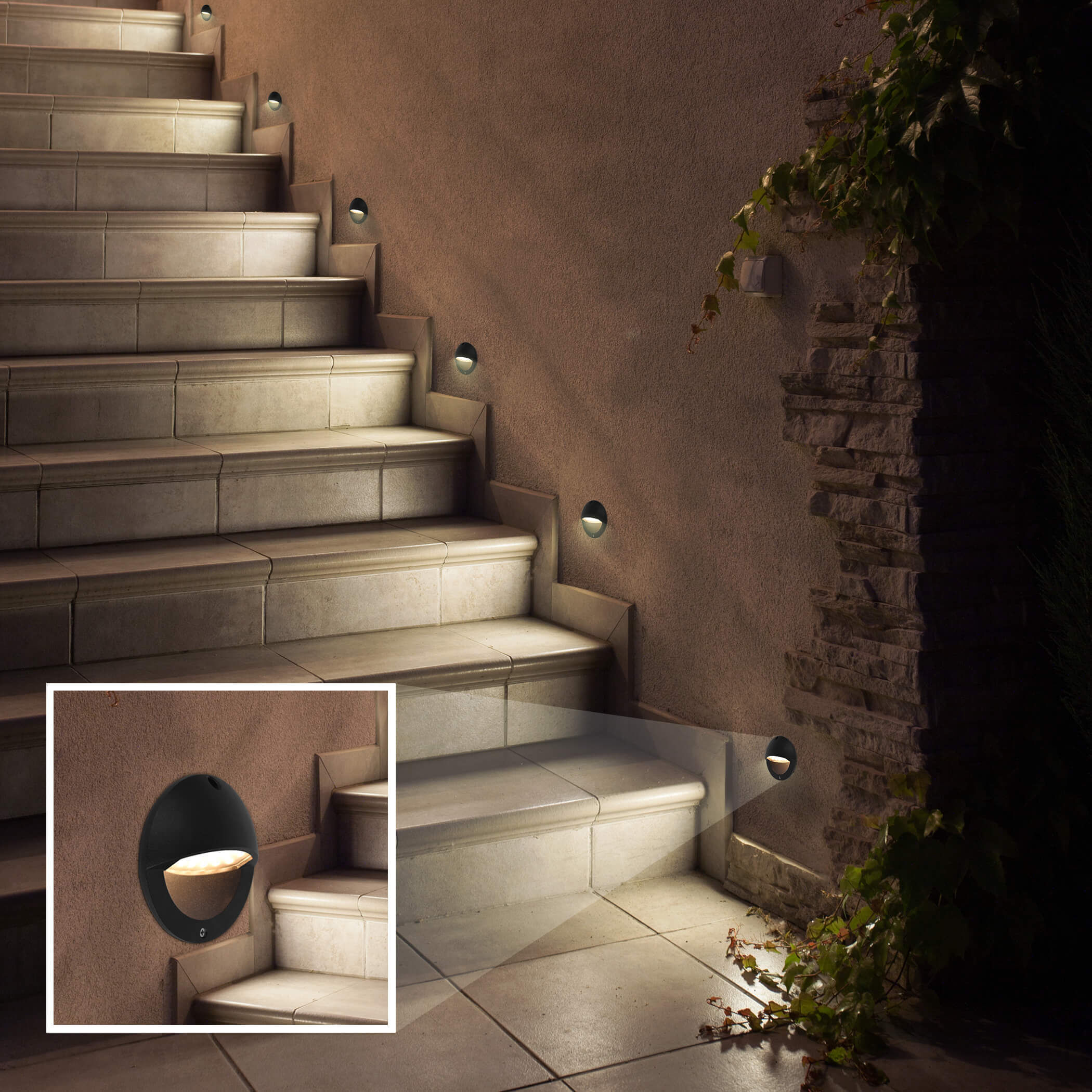 Modern 12 3 watt Matte Black Outdoor Steps Light