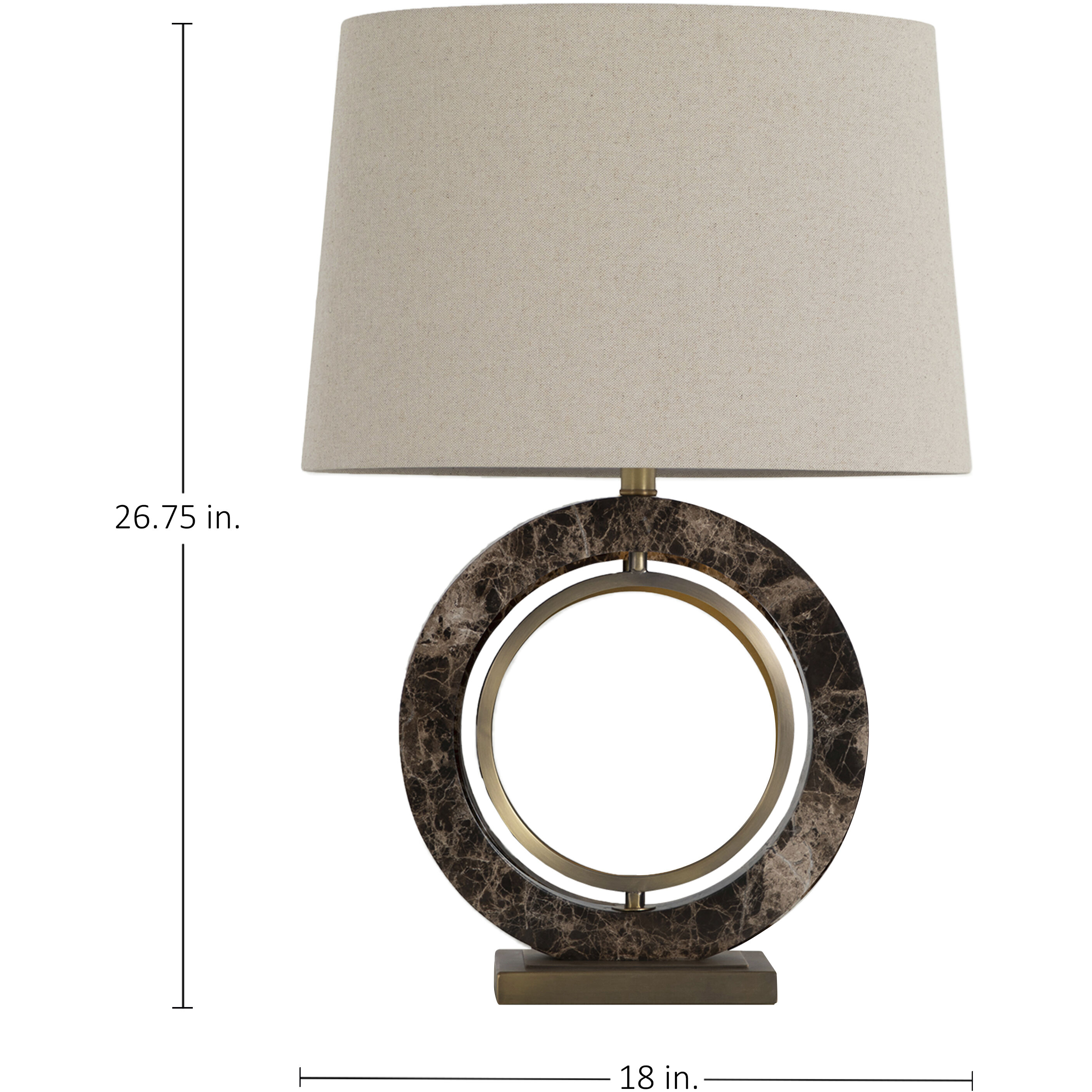 Janelle 26.75 inch Matte Antique Brass and White Linen with Dark Emperora Marble Table Lamp Portable Light