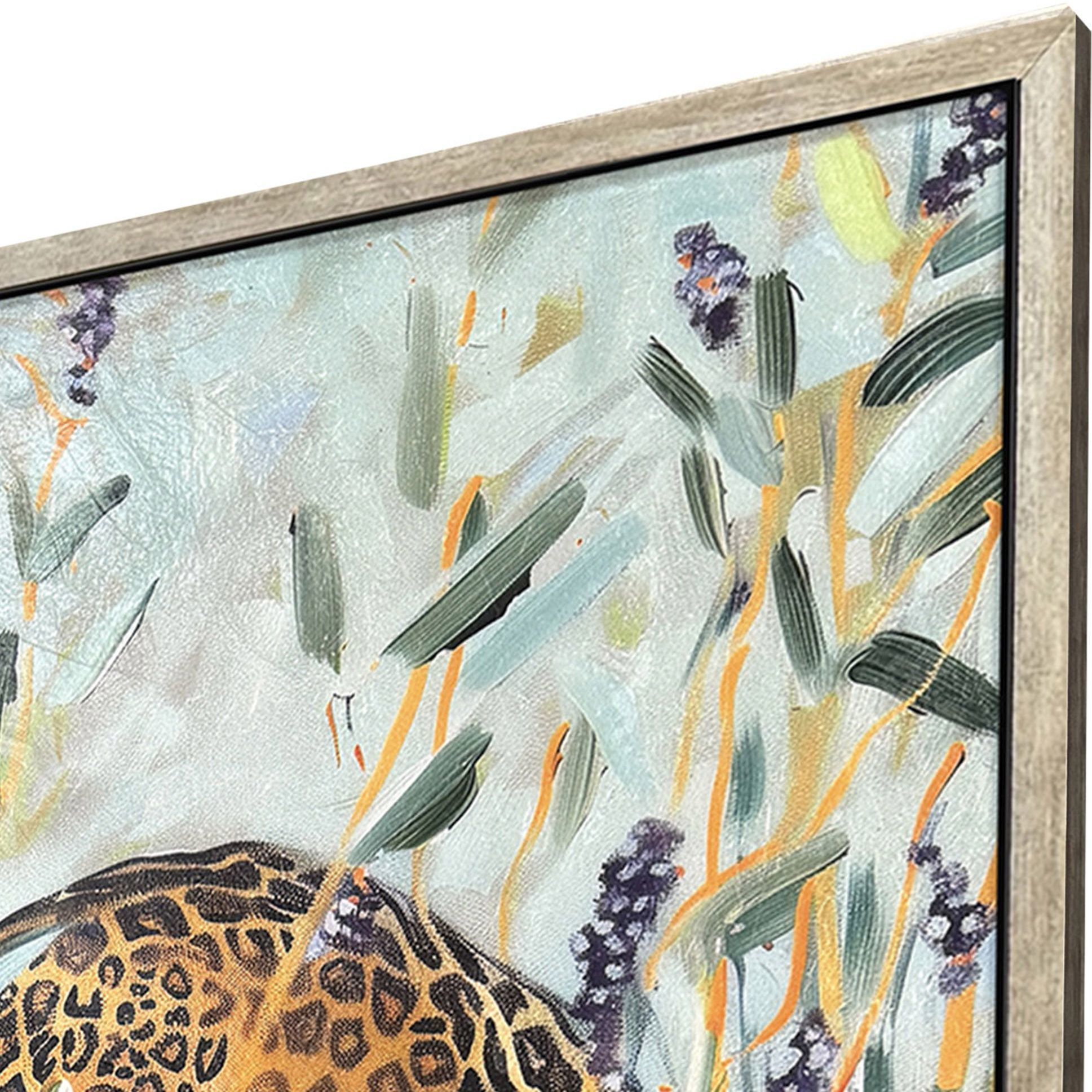 Tiger/Leopard Orange and Blue and Green and Multi Framed Art