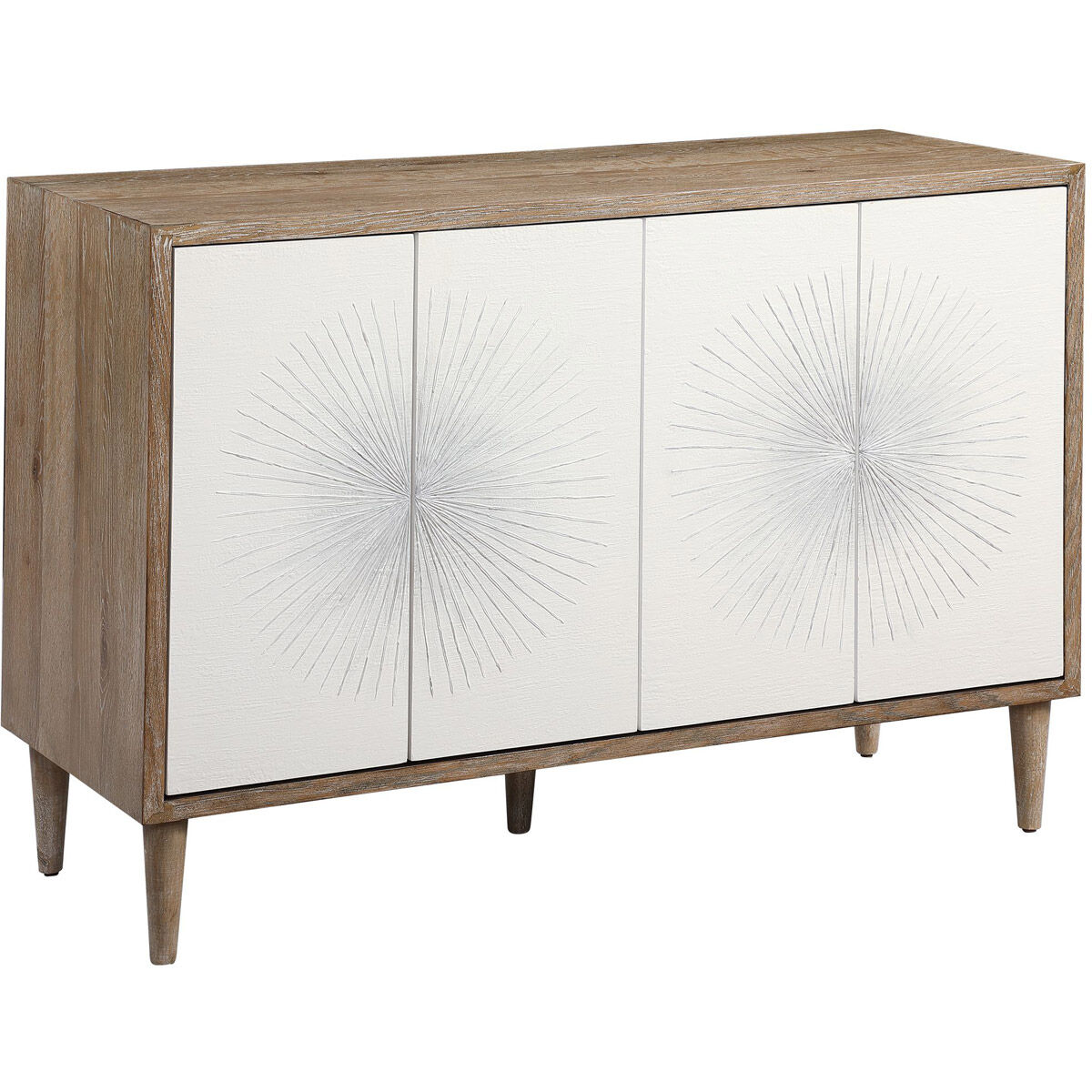 Dani Matte White and Ombre Gray with Oak Veneer 4 Door Cabinet