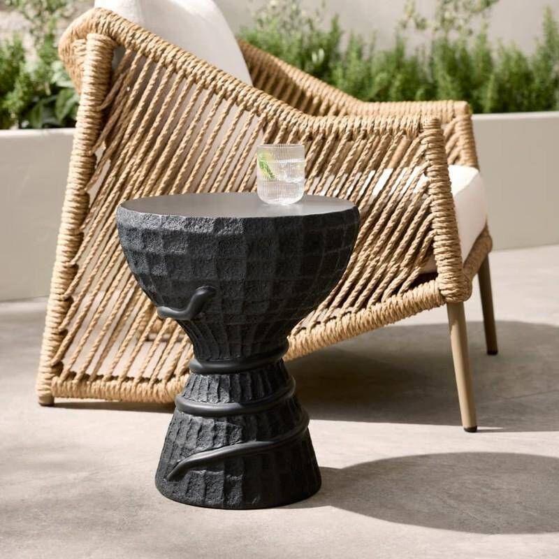 Kobra 15 inch Black Volcanic Ash Outdoor Accent Table