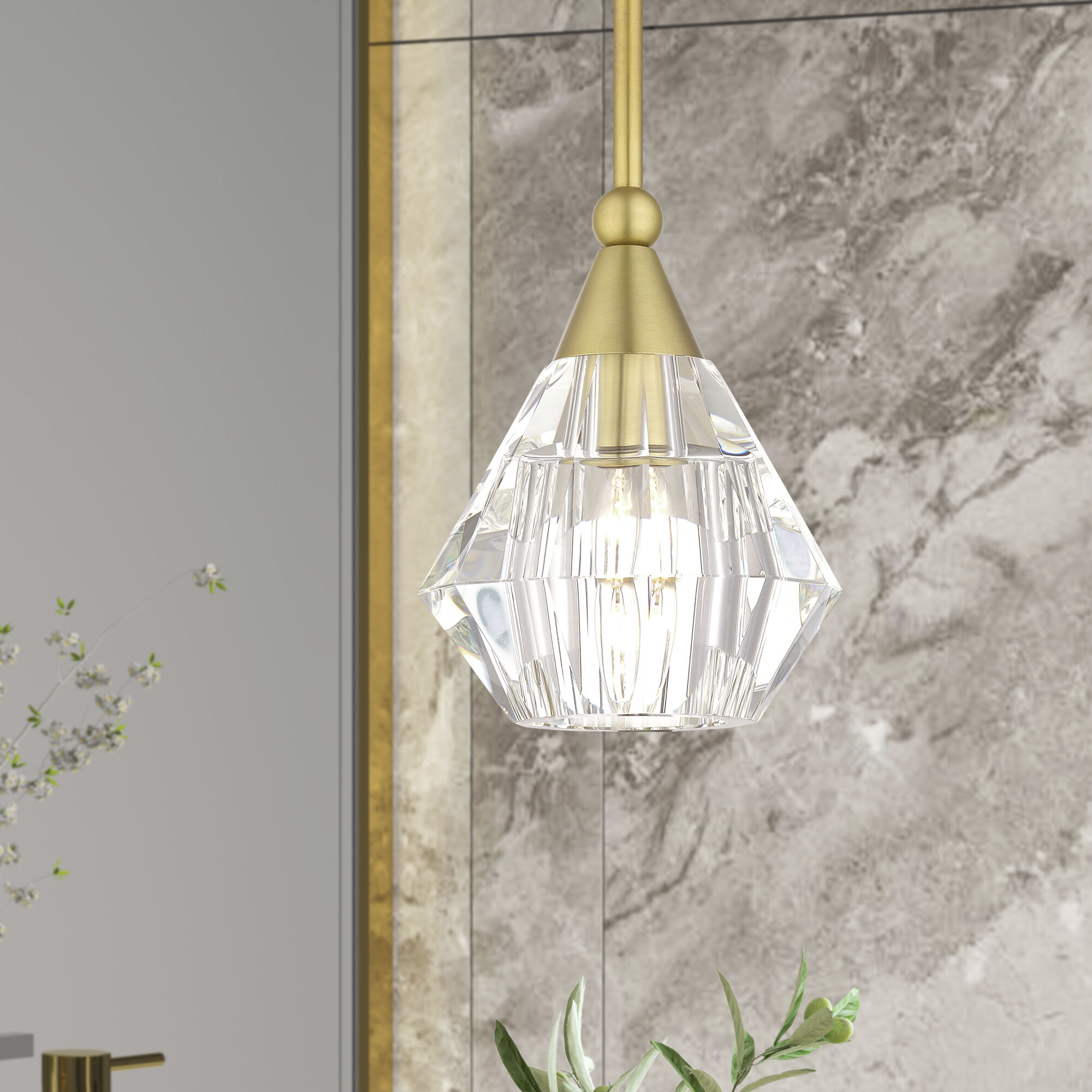 Brussels 1 Light 7 inch Natural Brass Pendant Ceiling Light, Crystal, Single