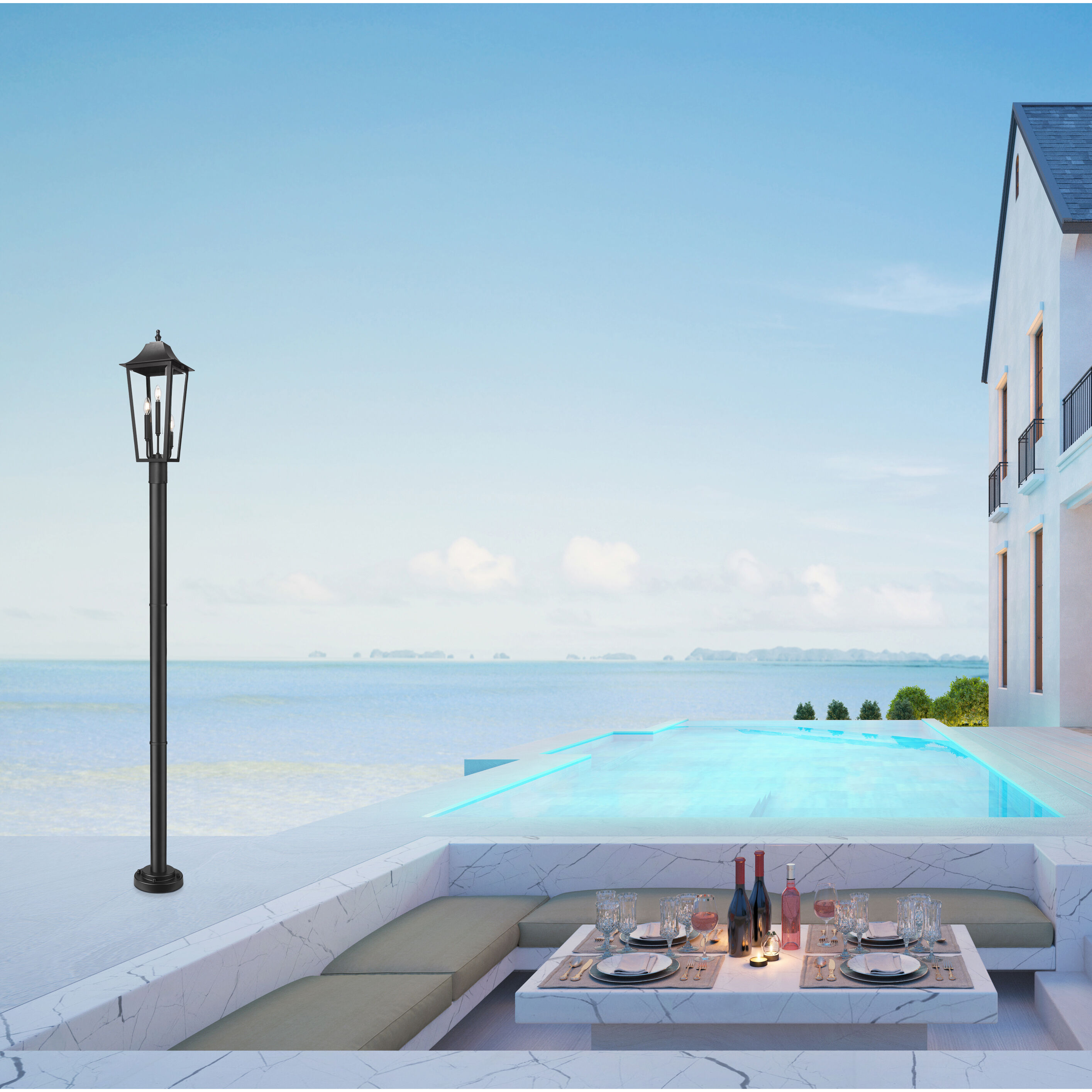 Gannon 3 Light 100.5 inch Black Outdoor Post Mounted Fixture