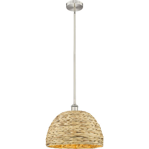 Edison Woven Rattan 1 Light 15.75 inch Brushed Satin Nickel Mini Pendant Ceiling Light